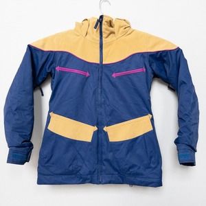 Burton Girls XL 18 Kinder Snowboard Jacket Coat Navy Yellow Corduroy Fleece Line